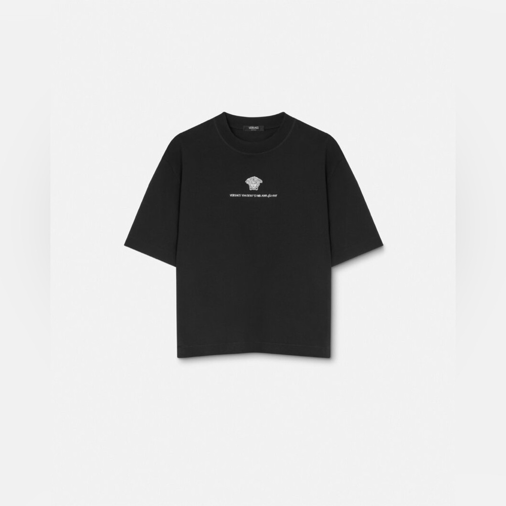 VERSACE EMBROIDERED MEDUSA MILANO T-SHIRT, Size Medium, $525